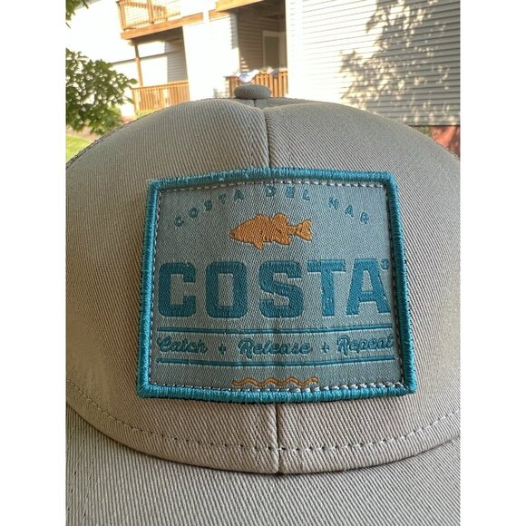 COSTA del Mar tan embroidered logo trucker mesh hat fishing sailing turquoise - Picture 2 of 11